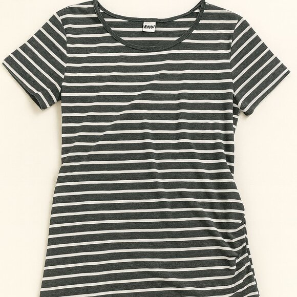 Striped Maternity Dress L Stretch Knit Ruched Side Pregnancy Day Dress-M004 - Picture 1 of 4